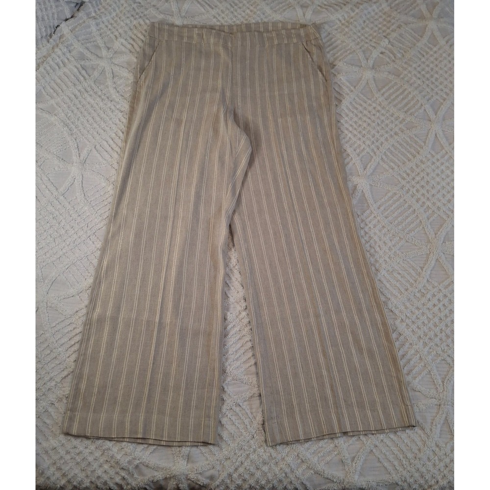 Chicos 3 Women XL Wide Leg Pants Beige Striped Linen Blend Metallic Gold Shimmer